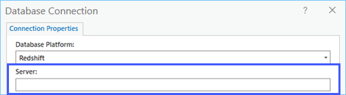 Provide the Redshift server in the Server field.