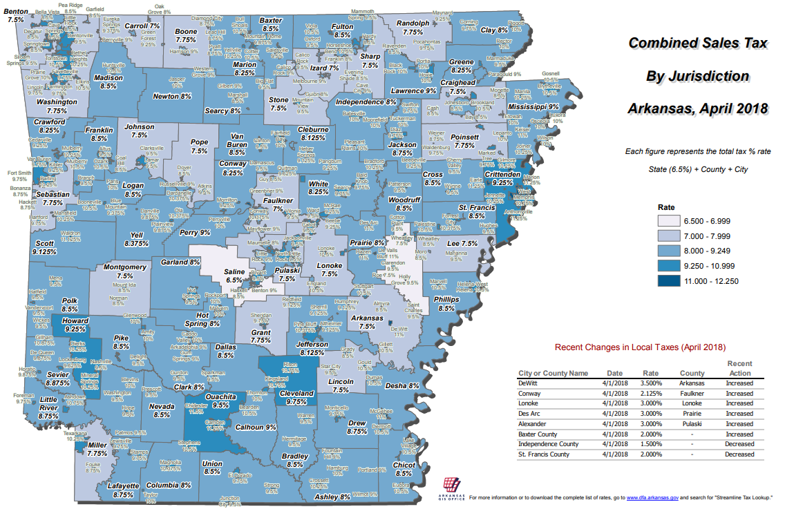 Arkansas Sales and Use Tax Rates April 2018 Arkansas GIS Office
